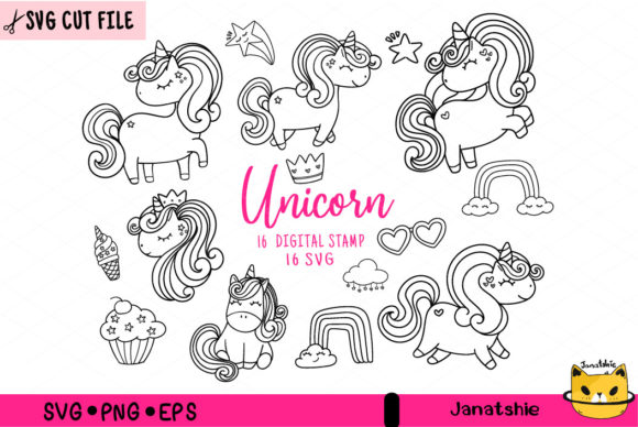 Evaluating the 16 Magical Unicorn Outline Digital Stamp Set for Professional Crafters