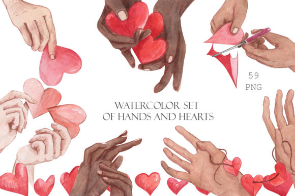 Evaluating the Watercolor Set of Hands and Hearts for Digital and Print Design