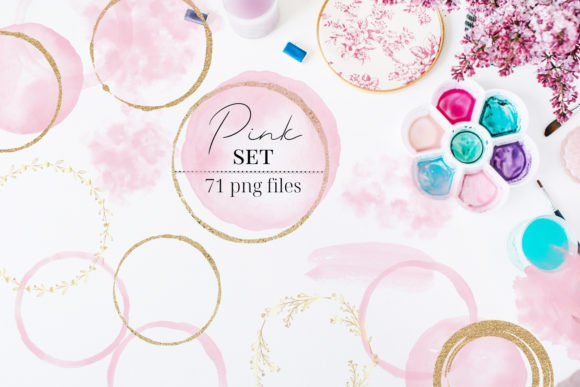 Gold Circles and Pink Watercolor Element: Elevating Your Brand with Elegant Design Assets