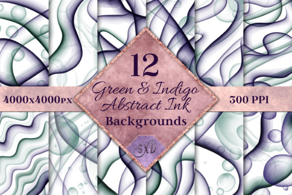Green Indigo Abstract Ink Backgrounds